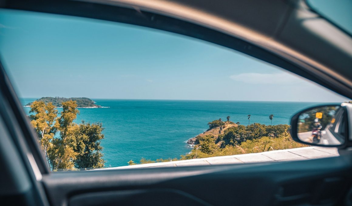 coastal view through vehicle window