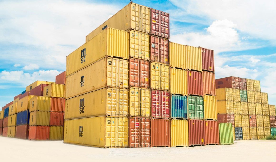 assorted-color filed intermodal containers