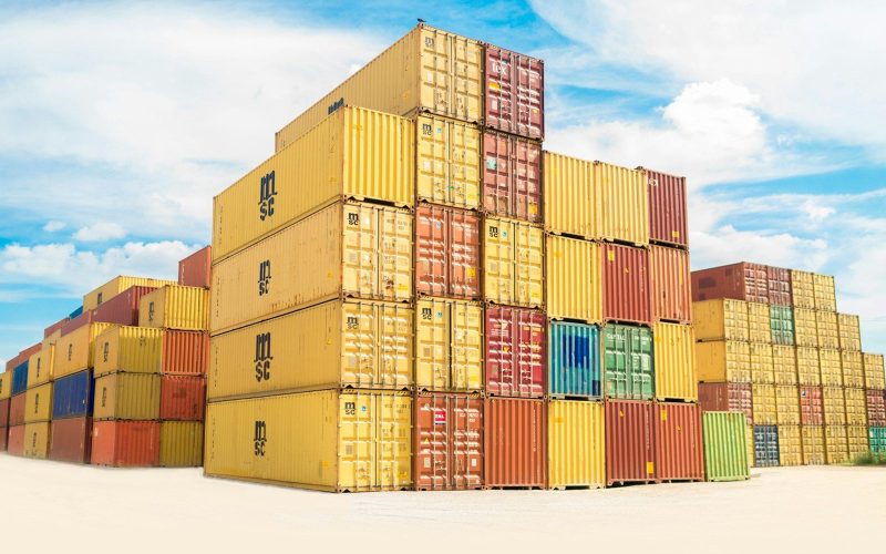 assorted-color filed intermodal containers