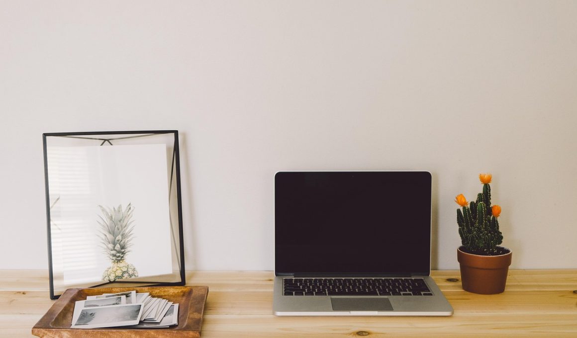 Laptop met een overzichtelijk georganiseerd bureaublad op het scherm